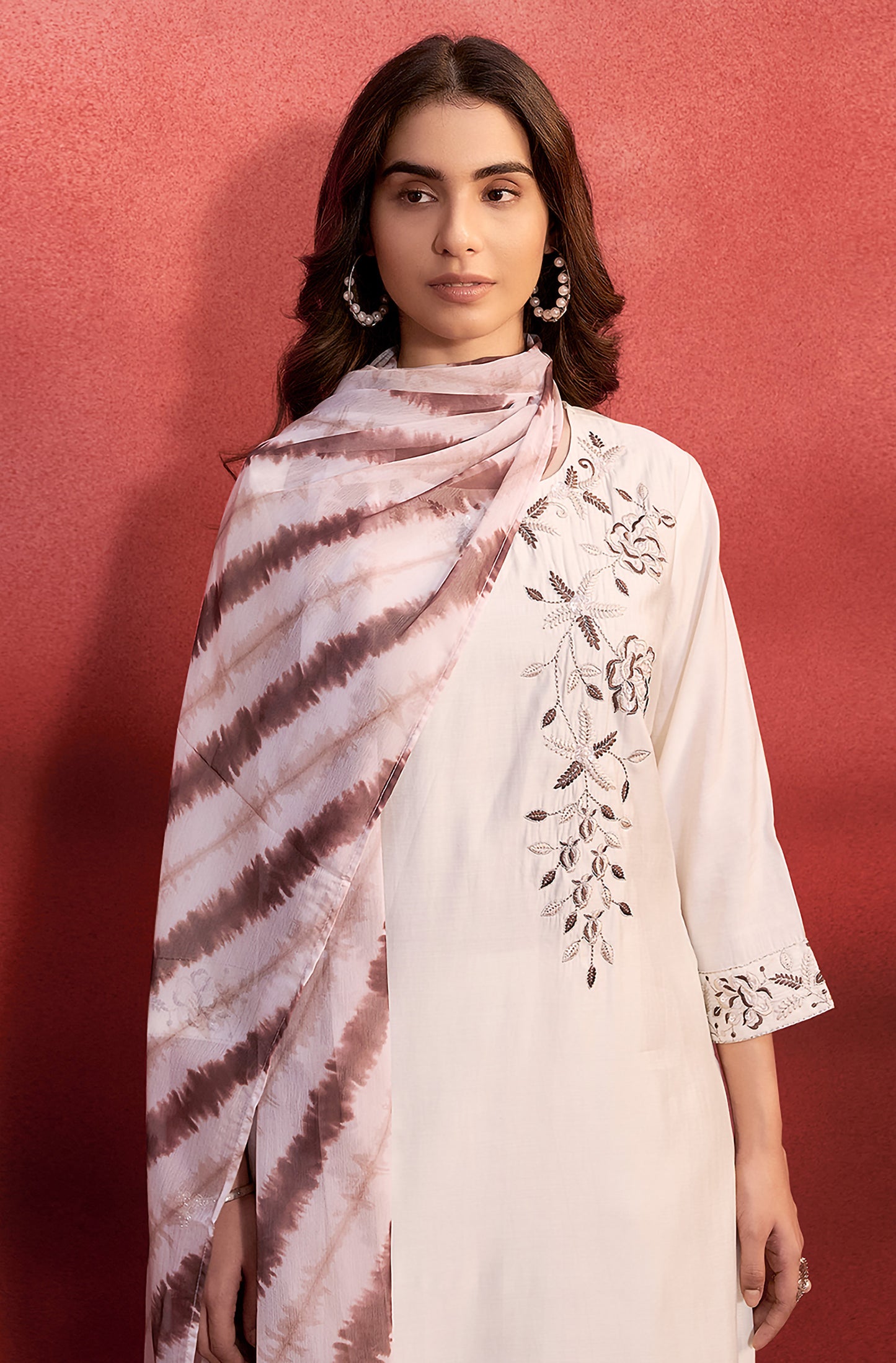 Cream Silk Blend Embroidered Straight Kurta Set - House of Nari